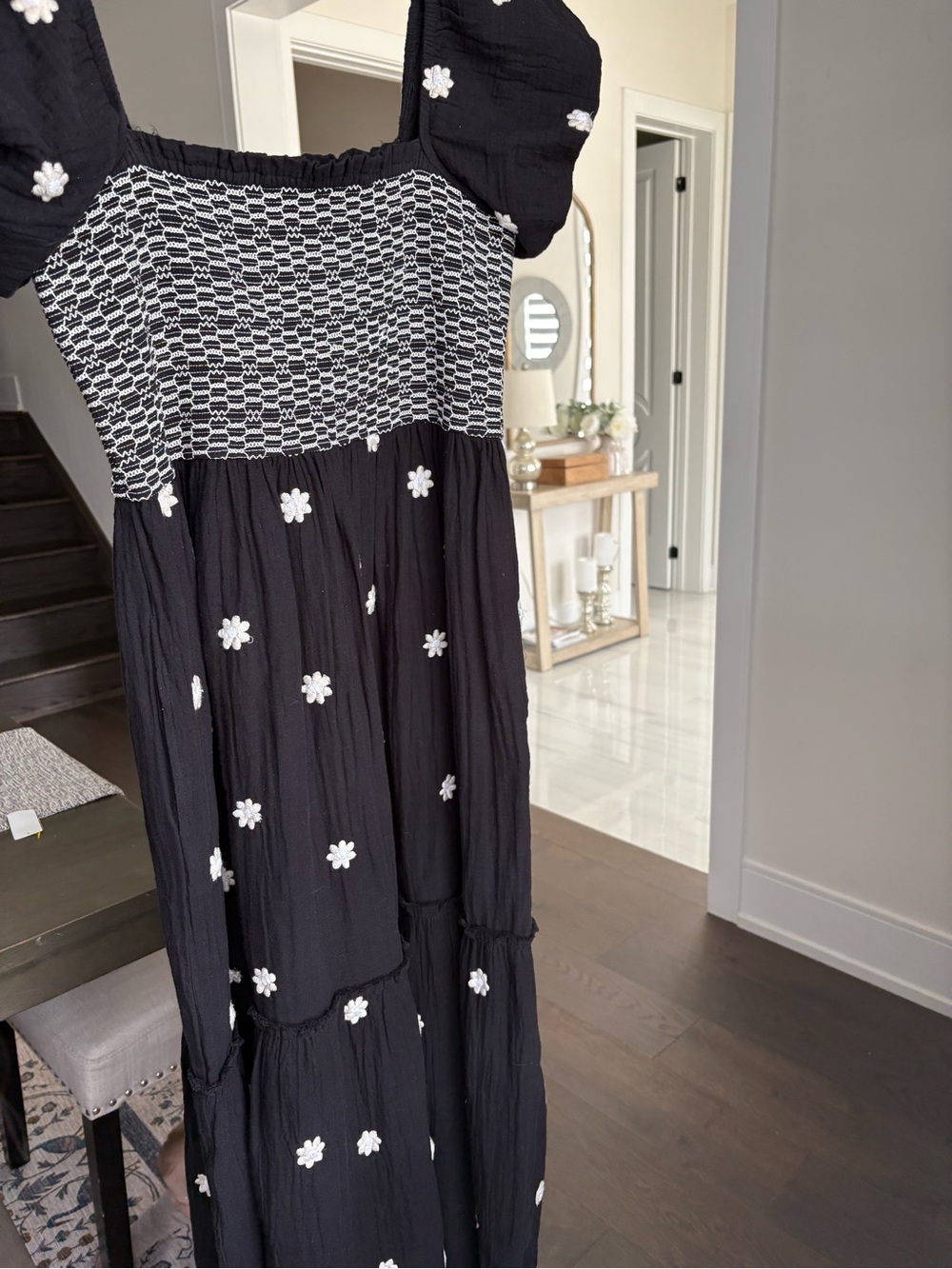 RD Style Black Midi/Maxi Dress with White Daisy Embroidered Appliqué 100% Cotton - Picture 10 of 13